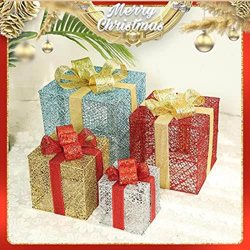JZRH Trodijelni božićni poklon kutija s željeznom rasvjetom, kutija za zlatnu rasvjetu, božićno drvce, dvorište, hotel, vjenčanje,