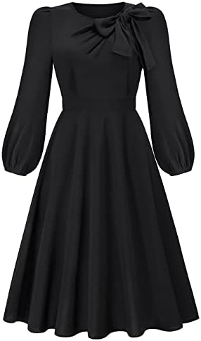 Ženske jesenske haljine 2022 Čvrsta boja okrugli vrat A-line dugi rukav Midi haljine