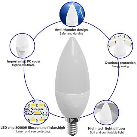 LED žarulje za Kandelabre od 3 vata, ekvivalent žarulje sa žarnom niti od 40 vata, baza od 9000 K bijela, 420lm žarulje za svijeće