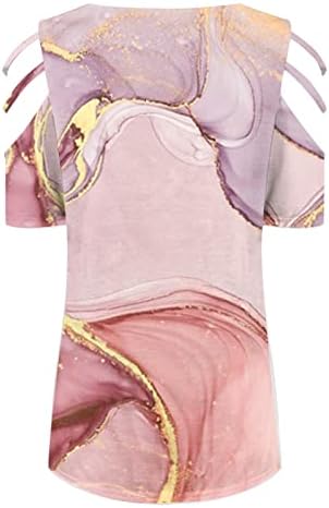 Plus veličine vrhovi za žene s V-izrezom Half Up hladni rame cvjetni vrhovi ljetni ležerni kratki rukav labave bluze