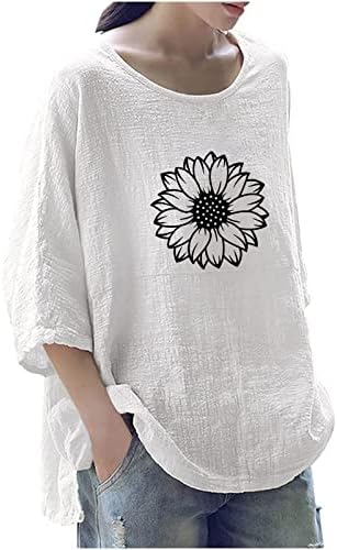 Ženski tiskani okrugli otvor labavi 3/4 majica rukava Pulover Tops Osnovne tunike Tee Fashion Basic Tops
