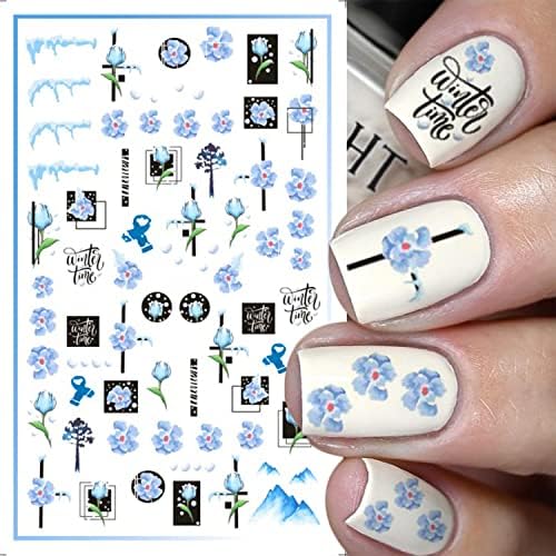JerClity 12 listova plave serije naljepnice za nokte naljepnice samozatajne cvjetne naljepnice za nokte leptir naljepnice noktiju list