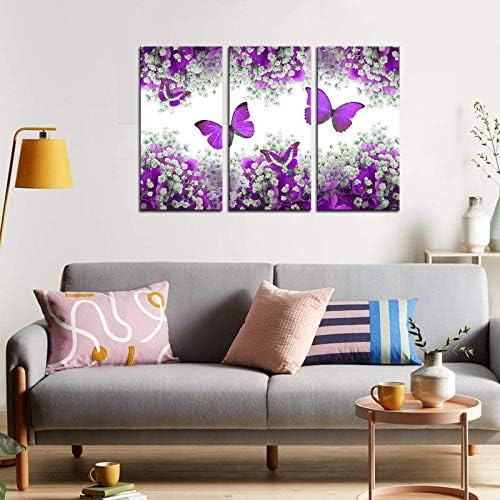 BiuteAwal 3 ploča ljubičasto platno print leptir zid umjetnička romantična slika cvijeća na platnu suvremena umjetnička djela za kućnu