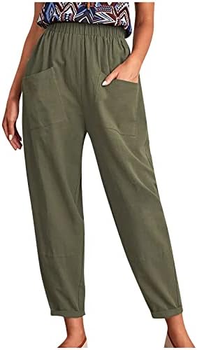 Ženske hlače za noge Modni elastični struk povremene hlače Capri COLO BOLO KOLIJENJE PUNE OSPOŠTENE PUSTI SA Džepovima