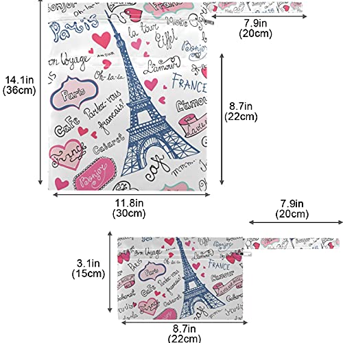 crvena zastava ljubavi Eiffelov toranj 2pcs mokra torba s džepovima s patentnim zatvaračem periva višekratna prostrana za putovanja,