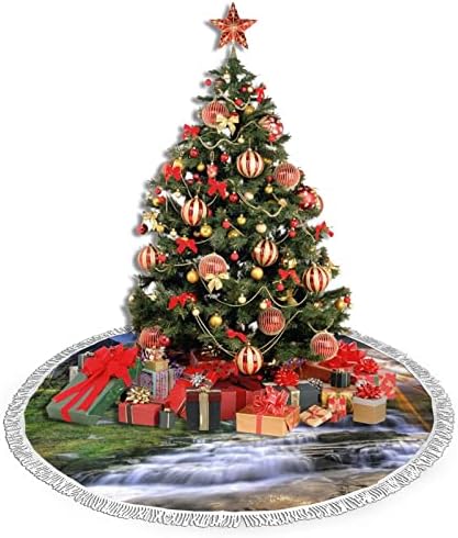 Mountain Sunrise krajolik božićno drvce suknja, božićna suknja na drvetu s rezom za praznični vjenčani dekor 48