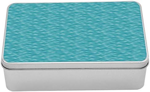 Ambsonne Teal Stripe Tin Box, vodoravne valovite linije u jednobojnom dizajnu ručno nacrtane poput uzorka dizajna, prijenosni pravokutni