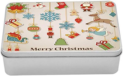 Ambsonne božićna metalna kutija, Noel Xmas Winter Holiday tematski slavljenički predmeti Retro grafički stil, višenamjenski pravokutni