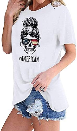 Kaniem Košulje četvrtog srpnja za žene američke zastave majica za ispis suncokreta usa, Dan neovisnosti, Patriotska kratka rukava Žene