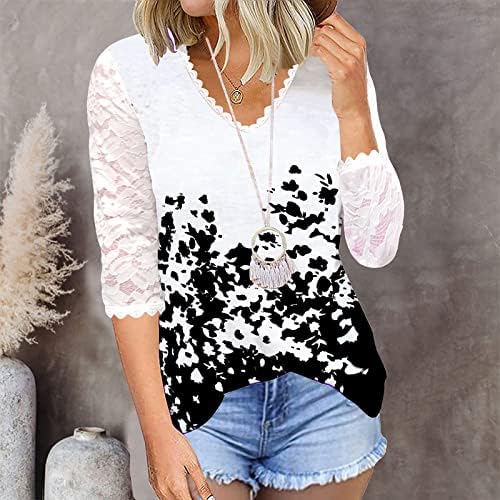 Ženska grafička majica Ljetna jesen dugi rukav 3/4 rukava 2023 Odjeća V vrata čipka Capri bluza bluza za dame ub ub