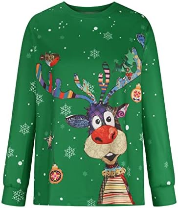 Božićna majica za žene Slatki jeleni tiskani tunični vrhovi casual dugih pulovera u boji dugih rukava