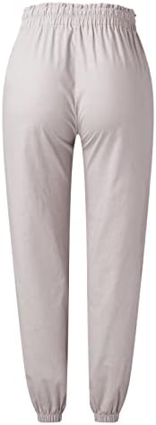 Pamučne lanene hlače za žene, odjevena ležerna leđa labava fittring capri ljetni trendovski jogger hlače za žene