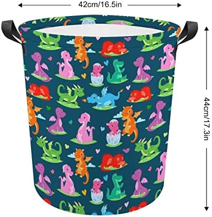 Šareni slatki zmajevi sklopivi košarica za pranje rublja Vodootporna torbica za spremanje kante s ručicom 16,5 x 16,5 x 17