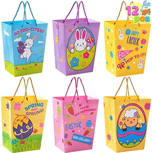 Joyin 12 PCS Uskrsne poklon vrećice s ručkama, 6 X9 Uskršnje poslastice za višekratnu upotrebu za djecu lov na uskršnja jaja, Uskrsna