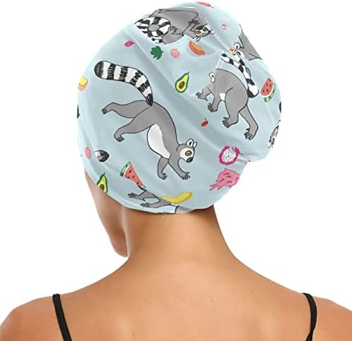 Žene modno beanie lubanje kapice šešir poklopac kose, tropska životinjska lemur elastična glava za glavu noć za spavanje radna kapa