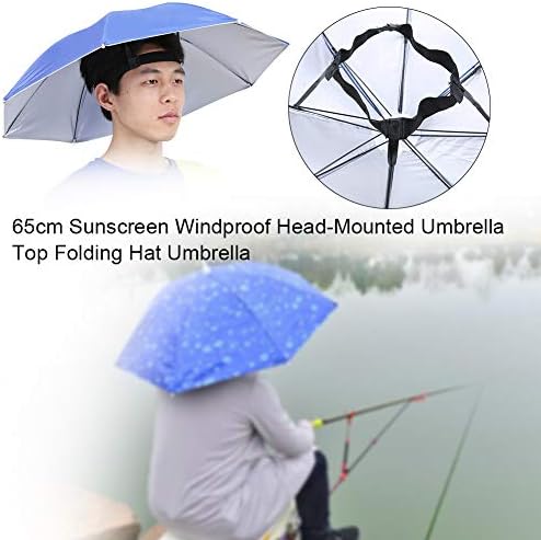 Mumusuki kišobran šešir bez šešira, 65 cm krema za sunčanje na vjetrovi od vjetra, montirani kišobran vrh savijući šešir za ribolovno