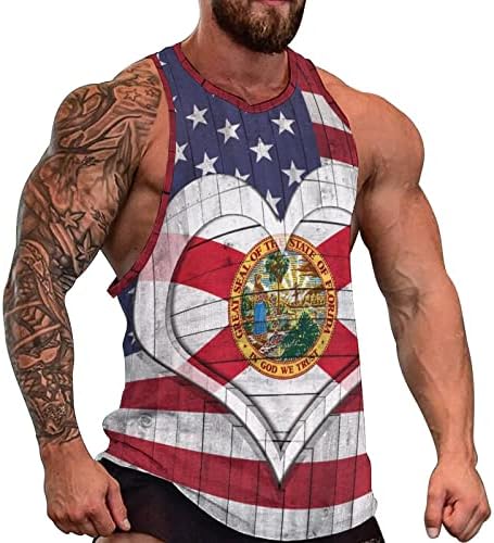 Amerika i Florida zastava sa srcem muški tenk gornji rukavi bez rukava za bodybuilding mišićne majice za vježbanje majice