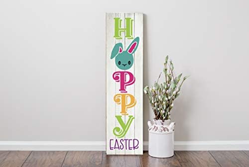 Twisted R Design Hoppy Uskršnji zeko Jedinstveni vertikalni proljetni dekor drveni znak, 24 viseći/stojeći seoski dekor, izravno tiskani