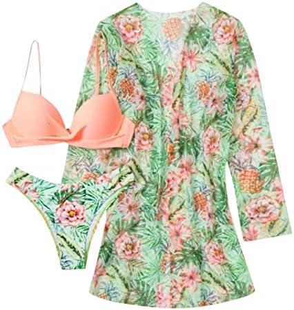 Trodijelni trodijelni kupaći kostim za žensku modu Push Up Cvjetni tiskani bikini setovi lagane mrežice odjeće za plažu dugih rukava