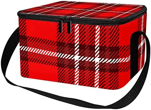 Torba za ručak za muškarce, izolirana kutija za ručak, kutija za ručak za odrasle, Crveni prugasti karirani umjetnički uzorak