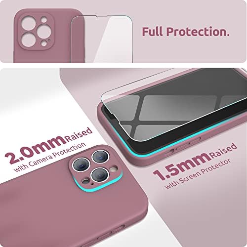 Surphy kompatibilan sa iPhone 13 Pro futrolom sa zaštitnikom zaslona, ​​kućica s tekućim silikonskim telefonima 6,1 inča 2021, Lilac