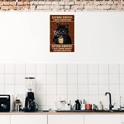 Smiješni limeni natpisi u kafiću Vintage mačji zidni umjetnički dekor Retro metalni natpisi za kavu plakat za crnu mačku prije kave