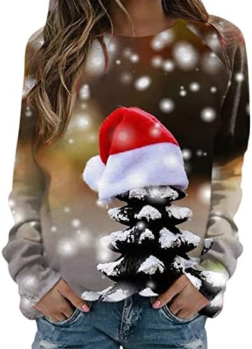 Ženski božićni otisak o vratu dukvica okrugli vrat fit pulover vrhovi ženske plus kapuljače s dugim rukavima ovratnik