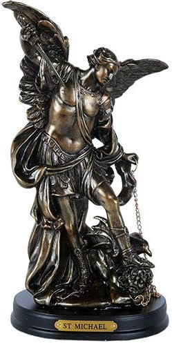 Pacifički darovni pribor St. Michael San Miguel Veliki zaštitnik Arhanđel Pobijedivši sotoninu figuricu visoku drvenu bazu od 8 inča