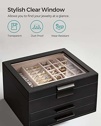 Set kutija za nakit u obliku kutije, 2 organizatora nakita sa staklenim poklopcima, po 2 ladice, za voljene osobe, crno-bijeli u obliku
