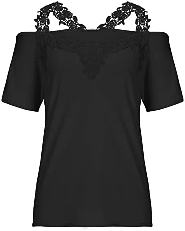 Majica bluze za žensko cvjetno rame hladno rame kratke rukave duboki v vrat čipkasti ručak običan patchwork top ci