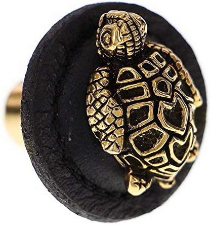 Vicenza dizajnira K1270 Pollino kornjača okrugla kožna gumba, velika, crna, antičko zlato