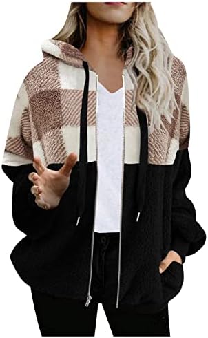 FRAGARN PLUS VELIČINE ZIMSKI KATNI za žene, ženska modna boja za blokiranje kapuljača ušivena dugih rukava plišani džemper