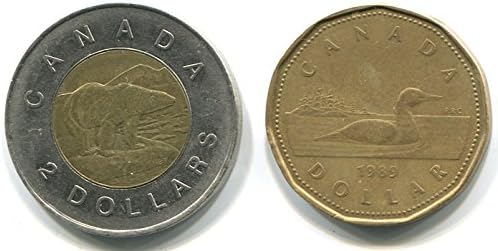 Pravi kanadski 1,00 USD i 2,00 dolara Looney, Tooney Coins, Loonie & Toonie Money Set