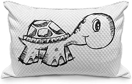 Ambsonne skica umjetnost prekrivena jastuka, tematska doodle nasmiješene kornjače u ručno nacrtanom stilu, standardni pokrov jastuka