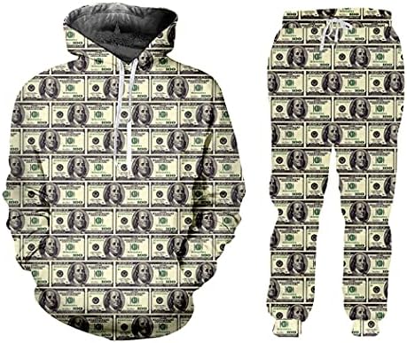 Qedcvs 3d ar print kapuljača smiješna muška jakna i jogger hlače postavljaju papirni novac puzzle puzle pulover kućni odijelo