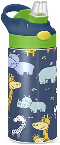 Kigai Slatke životinje Dječja boca s vodom s slamnastim poklopcem, BPA Free, 12oz od nehrđajućeg čelika Vakuum izolirana froferalna