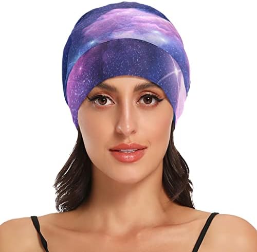 Žene modno beanie lubanje kapice šešir kaputa poklopac kose, jednorog galaksija nebula elastična noć za glavu za spavanje radna kapa
