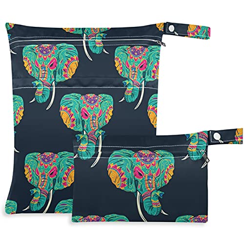 torba za pelene od 2 komada s džepovima s patentnim zatvaračem u etničkom stilu sa slonom, periva, višekratna prostrana torba za pelene