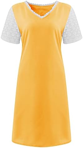 Ženske ljetne čipkaste tunične haljine ležerna kratka rukava V vrat Čvrsta boja majice Mini haljina Elegantne haljine za ljuljanje