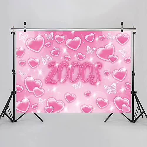 Pozadina za fotografiranje s početka 2000-ih 7.5 ft. -2. ružičasta svjetlucava pozadina s ljubavnim srcem ukras za djevojčice rani