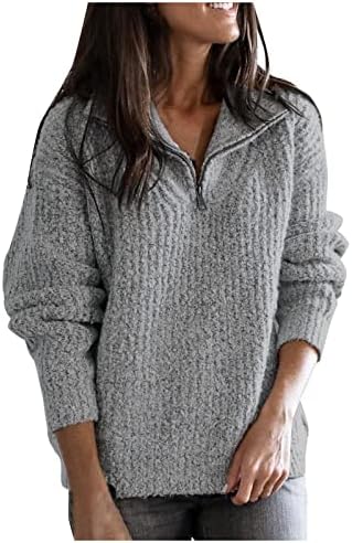 FRAGARN Ženska jesen i zimska ležerna labava uboda u boji s dugim rukavima ovratnik pola patentnog zatvarača pulover