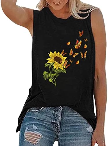 Leptir Suncokret Košulja Žene bez rukava, okrugli vrat, ljeto casual cvjetna grafička priroda vrhovi