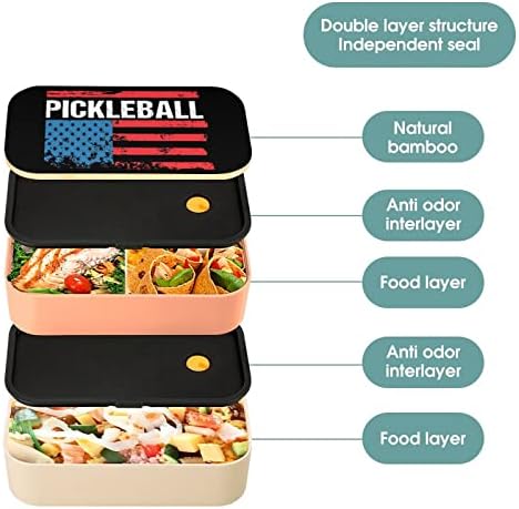 Američka zastava Pickleball Bento Box za ručak bez propuhanih kontejnera za hranu s 2 odjeljka za izletnicu izleta