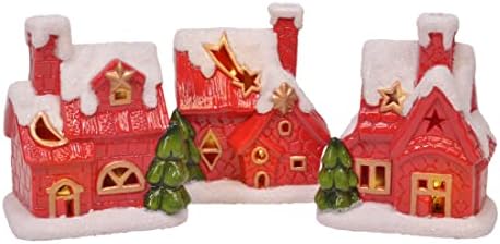 Crvena i zlatna keramička snježna zima vodila se selo, set od 3, 4,5 inča