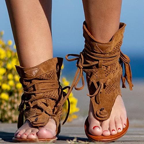 Women Flip Flops Rimska sandala plaža casual cipele za gležnjeve Bohemske rese šuplje čipkaste kliznice na otvorenim čizmama