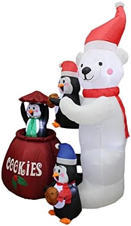 Dva paket ukrasa za božićne zabave, uključuje 6 stopa visok animirani Polarni medvjed na napuhavanje i tri pingvina kolačića i staklenku
