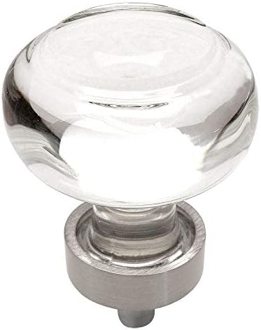 Cosmas 10 pakiranje 6355Sn-C satenski nikl ormar za ormarić okrugli gumb s bistrim staklom-promjer 1-3/8