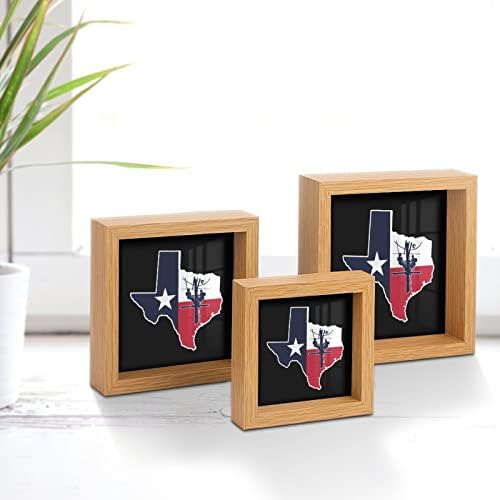 Texas State Izgovor s zastavom Lineman drveni okvir za slike s 3 postavljenog okvira za fotografije sa staklom za kućni offce desktop