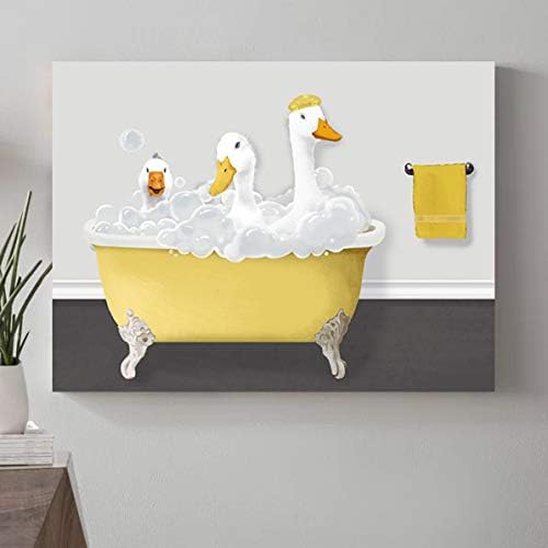 Genijalni dekor- moderna smiješna zidna umjetnost za kupaonicu žuto sivo tri guske u kadi s slikama tiskanom platnu dekor