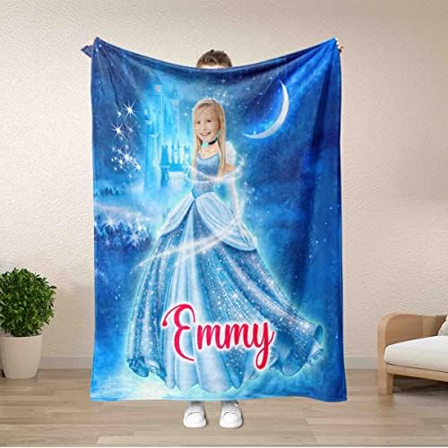 Angeline Kids usd napravila je personaliziranu dječju pokrivač s fotografijom lica, plava princeza Custom Baby Deck Pokloni, deka za